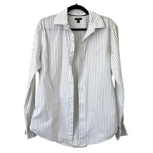 APT. 9 Striped Green/White Button Down 100% Cotton Work Shirt Long Sleeve Top-M